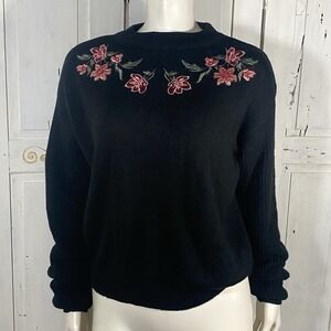 Wyld Hart Embroidered Roses Black Sweater Cutegoth Cottagecore Forest Fairy Sz M